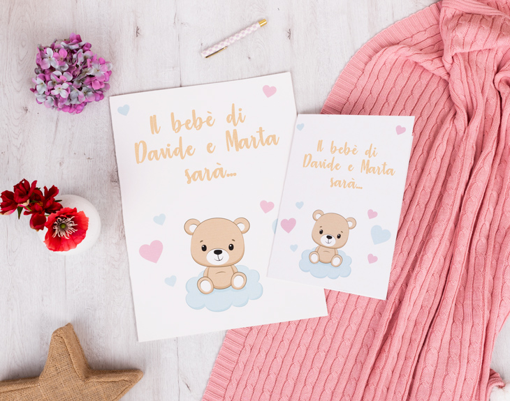 COLOFALLA 20 Biglietti Per Gender Reveal Con Orsetto E Scritta In Francese, Inviti Per Baby Shower, Feste Di Nascita E Compleanno - 3