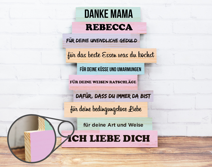 Personalisiertes Holzschild "Danke Mama" Made In Gift