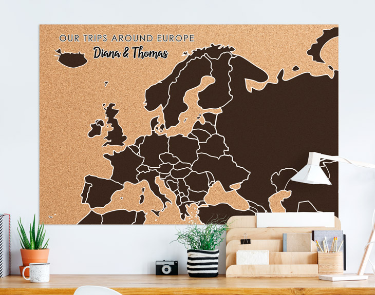 Custom Europe Cork Board Map