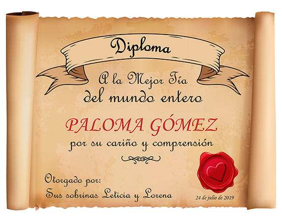 Diploma personalizado "La mejor tía"