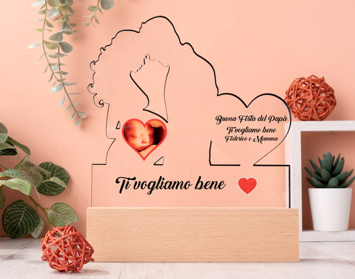 Biglietto In Legno Per Annuncio Gravidanza Con Ecografia - Personalizzabile Con Foto E Dedica Per Il Futuro Papà, Regalo Festa Del Papà