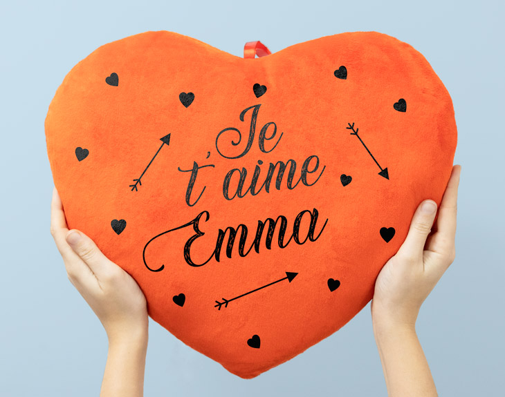 Peluche coeur personnalisé "Je t'aime" avec nom - Made in Gift