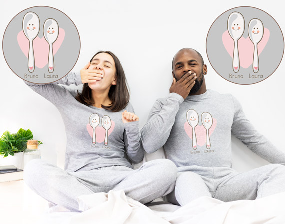 aumento transatlántico Sinewi Pijama para parejas "Hacer cucharita" - Regalo Original