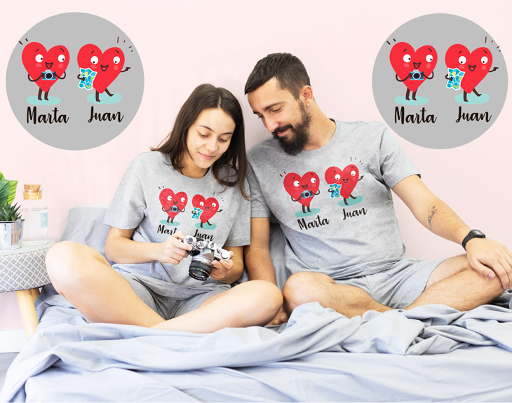 Pijama para parejas con familia Corazones - Regalo Original