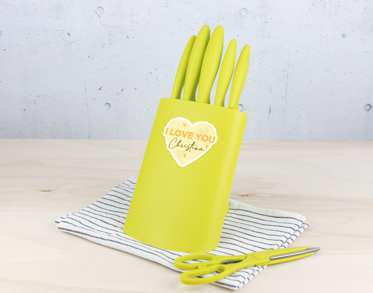 Green knife set "I love you with name" Made In Gift