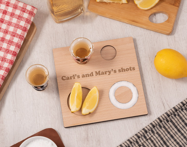 Personalised wooden shot glass board Made In Gift