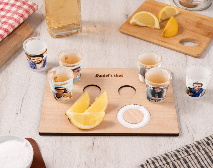 Personalised wooden shot glass board Made In Gift